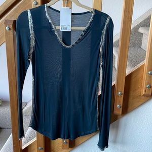 NWT Zadig & Voltaire Silver Foil Henley Shirt